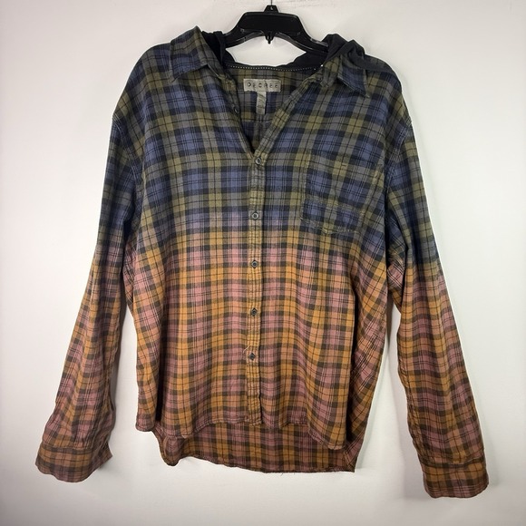Decree Other - Decree Plaid Men's Grunge Y2K Button Up XXL  Blue And Orange 2 Tone Hoodie